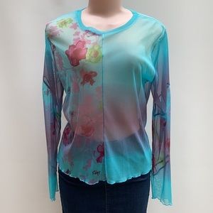 Patrice Breal sheer see through‎ floral ombré top